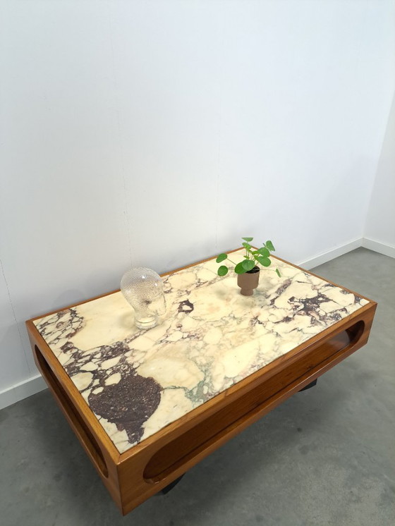 Image 1 of Mesa de centro de teca con gran tapa de mármol