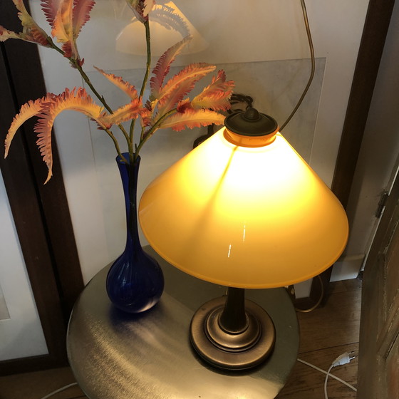 Image 1 of Vintage Table Lamp With Yellow Glass Shade