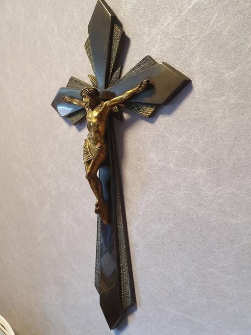 French Art Deco Crucifix – decoratieve objecten, Bronze, Metal (photo 2 of 5)