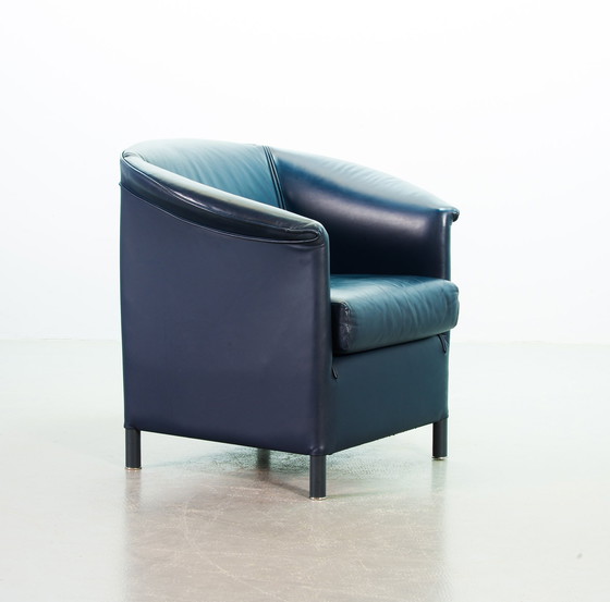 Image 1 of Wittmann Petrol Blue Soft Leather Club Chair Designed, Model Aura by Paolo Piva. Autriche, années 1980.
