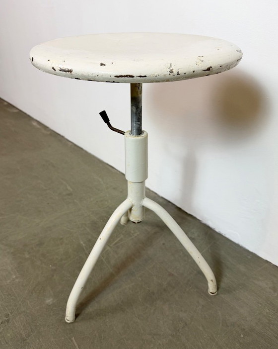 Image 1 of White Industrial Iron Height Adjustable Stool, 1960s