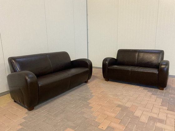 Image 1 of Divano in vera pelle marrone 3 + 2,5 posti