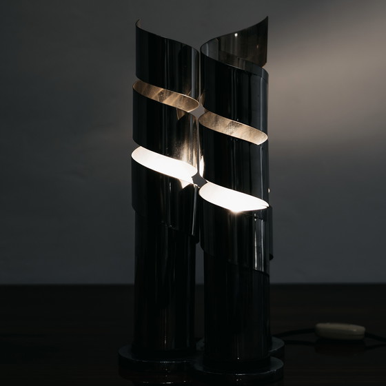 Image 1 of LAMA Italy 1970s Chromed Steel Spiral Design Table Lamp