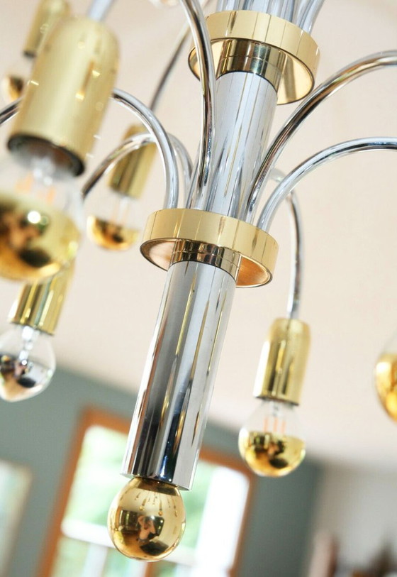 Image 1 of Vintage kroonluchter met 24 lampen in verchroomd en verguld metaal, Duitsland, 1970