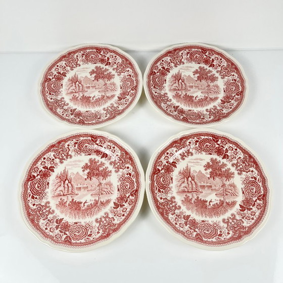Image 1 of Set of 4 "Burgenland" Dessert Plates, Villeroy & Boch, Red