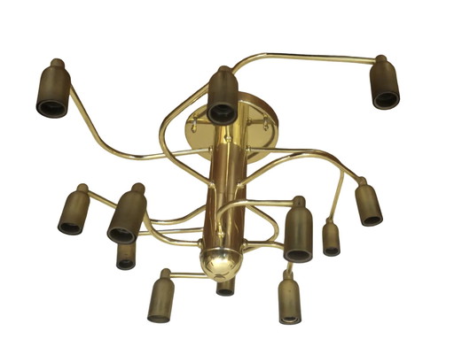Mid Century 3-Level Spiral 12-Light Brass Chandelier, 1960s