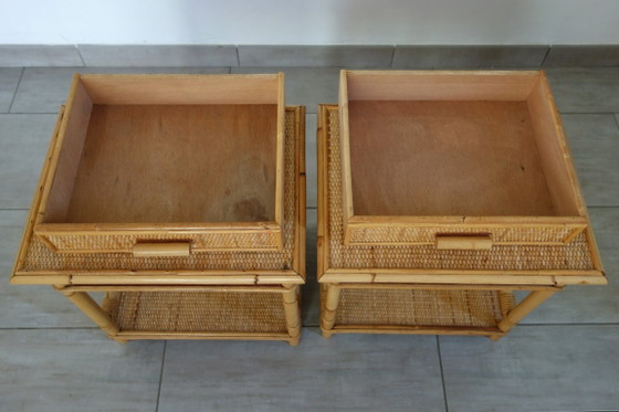 Coppia di comodini in vimini intrecciato e bambù, anni '70/'80 – Rattan, Wicker (photo 9 of 15)