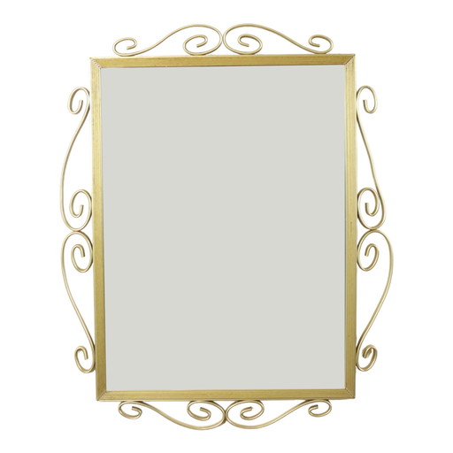 Espejo Hollywood Regency de metal dorado con facetas, mediados de siglo, 74 cm