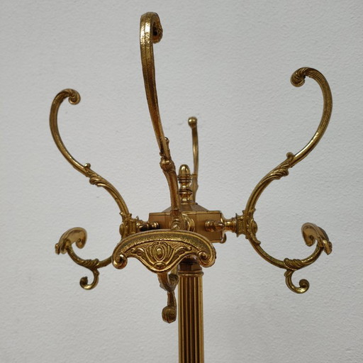 Brass and marble rococo standing coat rack Hollywood Regency hall tree