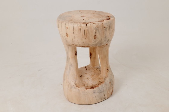 Image 1 of Sculptural Side Table, Stool, Solid Wood, Contemporary Design