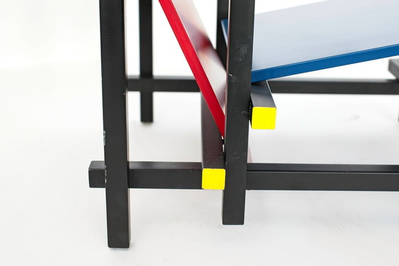 Image 1 of Red-blue chair (without proof) & Schroeder table by Gerrit Rietveld for Cassina, set of 2