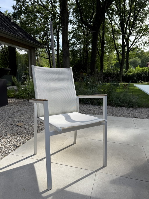 10 white textile garden chairs