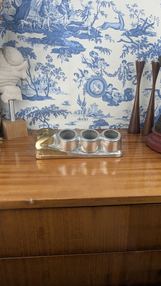 Image 1 of Vintage David Marshall Art 3 Brutalistisch Brons & Aluminium Pen Pot Vorm 2000