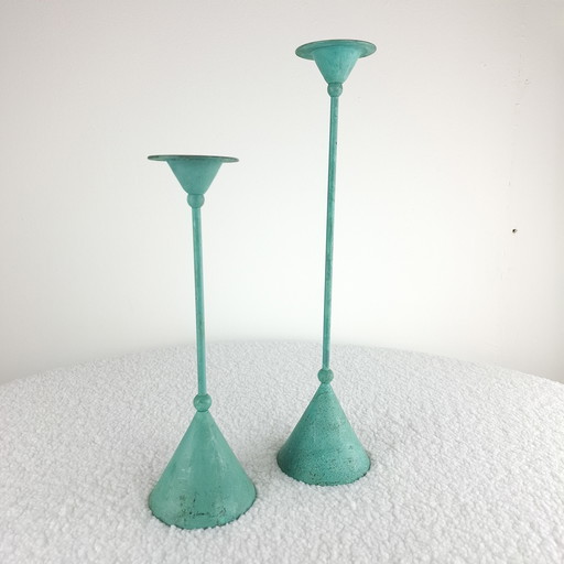 2x vintage kandelaar Memphis Milano jaren 80 turquoise