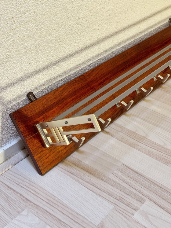 Image 1 of Vintage Art Deco Coat Rack with 7 Chrome hooks and Hat Shelf