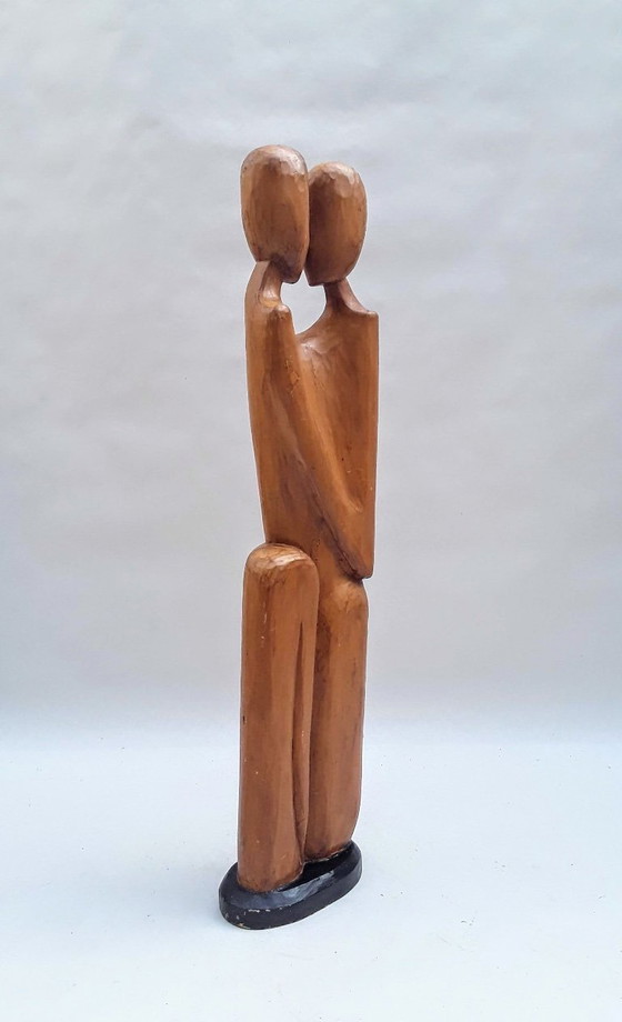 Image 1 of Grande statua in legno anni '70 coppia innamorata 106 cm