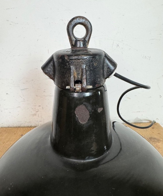 Image 1 of Industrial Black Enamel Factory Lamp with Cast Iron Top, 1950s