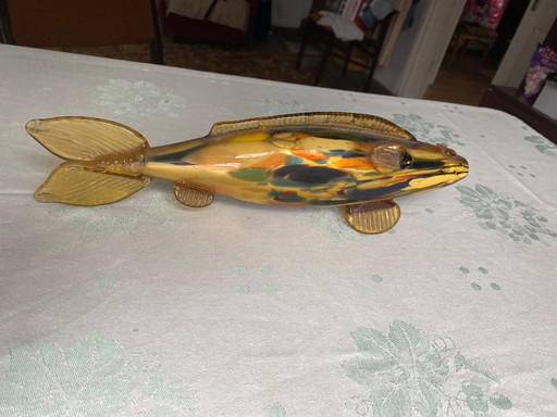 Poisson en verre vintage 1970, Tchécoslovaquie par Novy Bor 