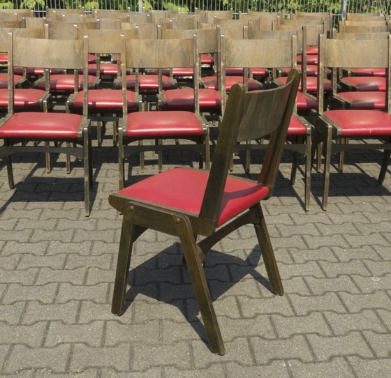 Grand lot de chaises vintage empilables, Chaises de salle à manger, Bois, Skaï, Rouge (photo 10 sur 14)