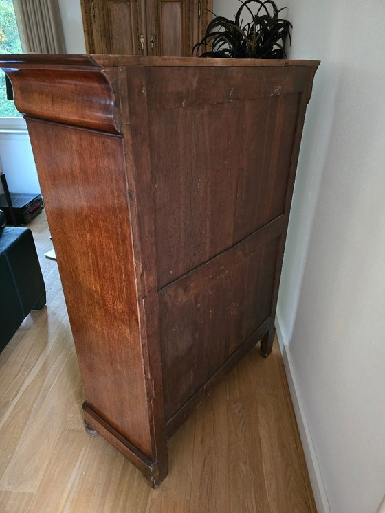 Antieke Secretaire Met Marmeren Blad En Bijbehorende Stoel – Bureau, Wood (photo 6 of 7)