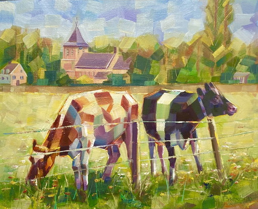 Calves at the old church in Oosterbeek