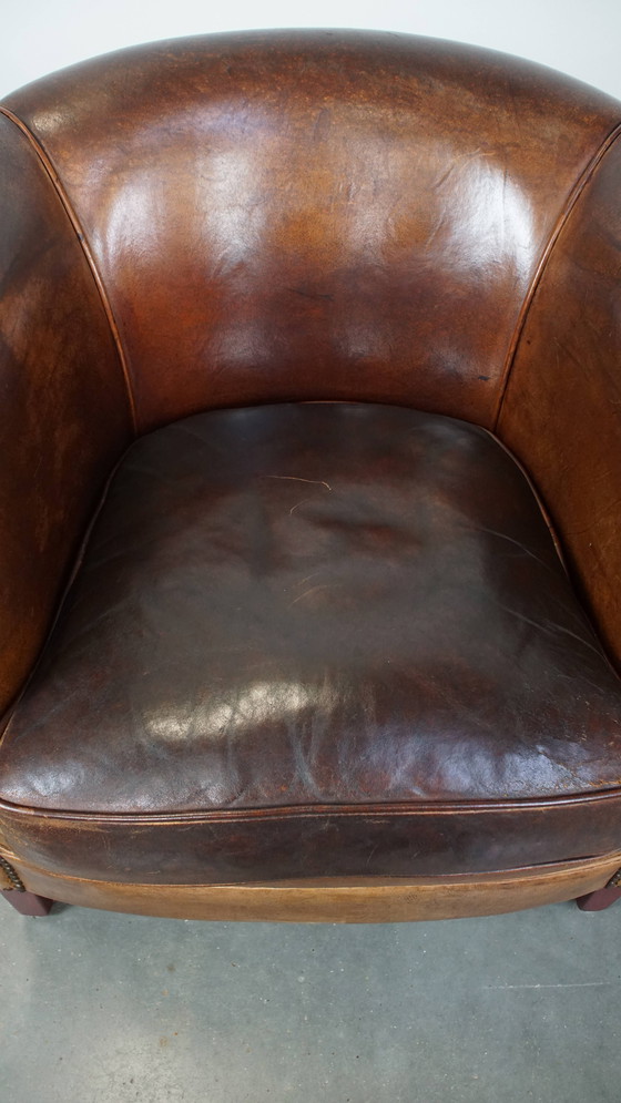 Image 1 of 2 x Cognacfarbener Clubsessel aus Schafsleder