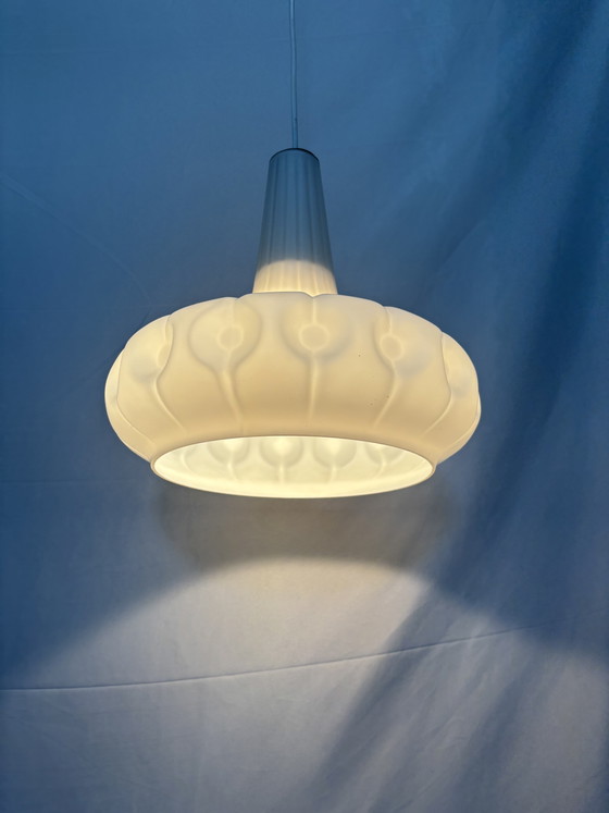 Image 1 of Vintage Peill & Putzler space age pendant lamp white frosted glass
