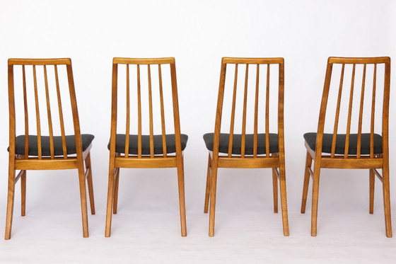 Image 1 of Set of 6 Vintage German Dining Chairs – 1960s/1970s Mid Century Beechwood Chairs, Newly Upholstered in Dark Brown Fabric