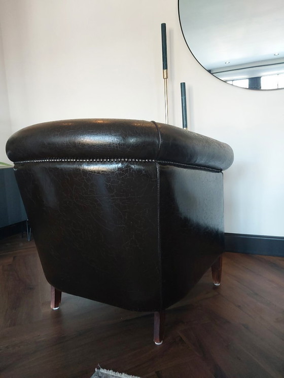 Image 1 of 2 Leren clubfauteuils – vintage / industrieel – echt leer – donkerbruin