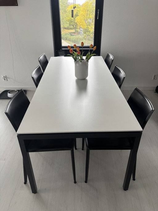 Metaform dining table with 6 leather chairs