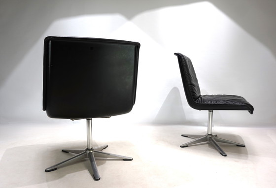 Image 1 of Wilkhahn Delta 2er Set Konferenzstühle / Esszimmerstühle aus Leder von Delta, 1960