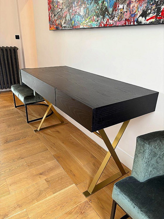 NV Gallery Console desk in black wood and brass, 3 drawers (photo 2 of 8)