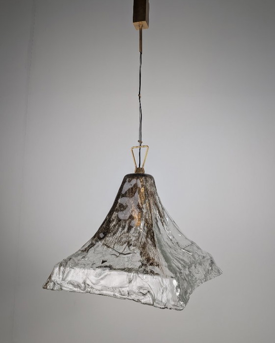 Pendant lamp with textured glass shade, Carlo Nason, Brass, Transparent, Mid Century Modern (photo 14 of 14)