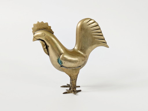 Midcentury Brass Rooster Figurine, Stylized Modernist Bird Sculpture, Vintage Brass Animal Decor