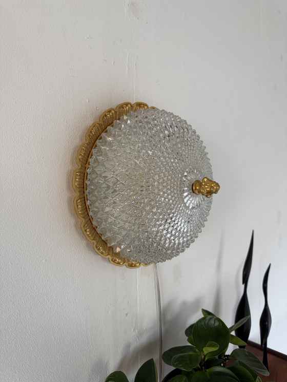 Image 1 of Vintage vergulde glazen wandlamp, Glashütte Limburg ‘60