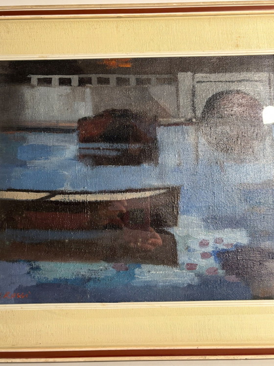 A. Rossi 1970s Oil Painting on Board, Boats, Paintings & Drawings (photo 3 of 8)