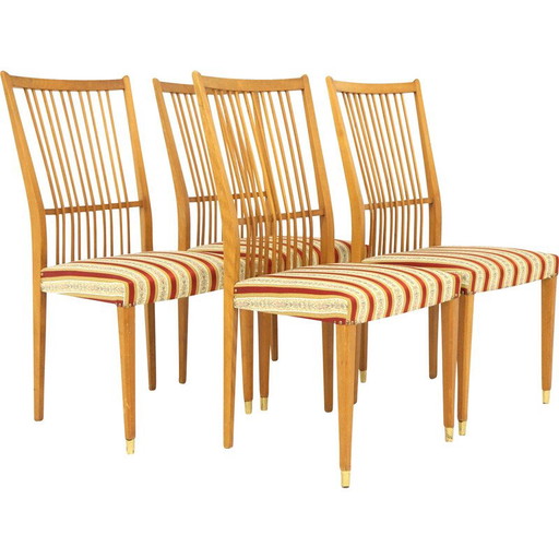 Set of 4 vintage beechwood and fabric chairs, Sweden 1960