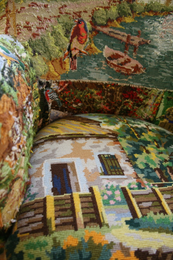 Image 1 of 1 restored ear armchair with hand embroidered gobelins