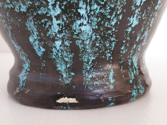 Image 1 of IMPORTANT VINTAGE FRENCH VASE 1960 ACCOLAY CERAMIC BLUE & BLACK 60S 1960S