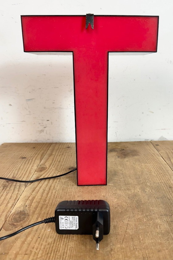 Image 1 of Vintage Red Illuminated Letter T , 1970s