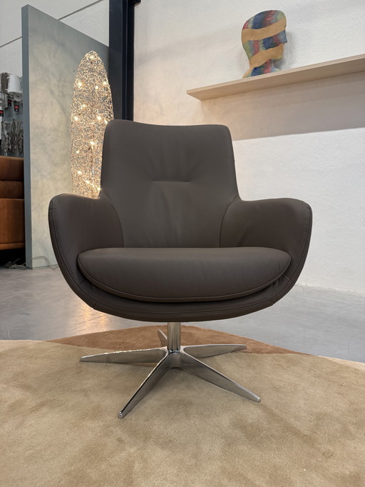 Poltrona girevole Gealux Coral in pelle color tortora