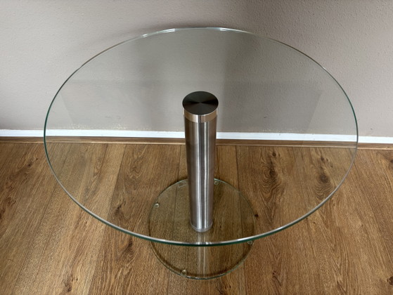 Table d'appoint Vintage Ronde en Verre Helderr – Tables d'appoint, Glass, rvs (photo 3 of 5)