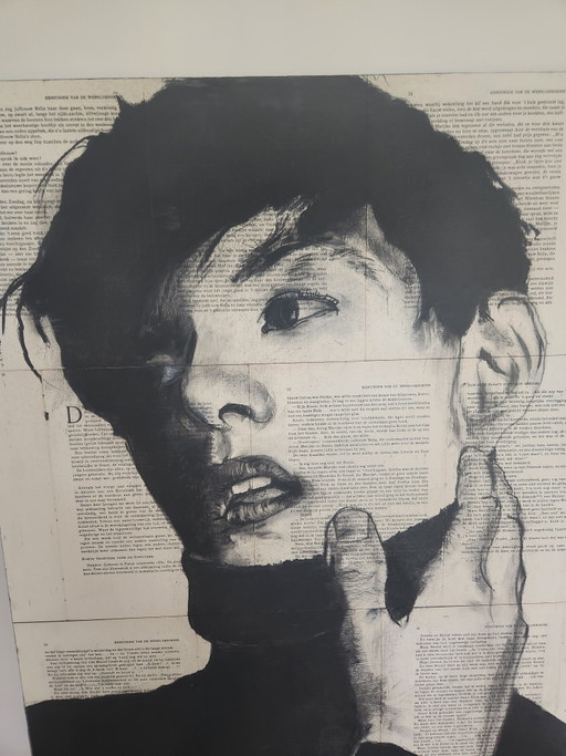 Unique Mixed Media Portrait on Antique Newspaper – 90x60 cm