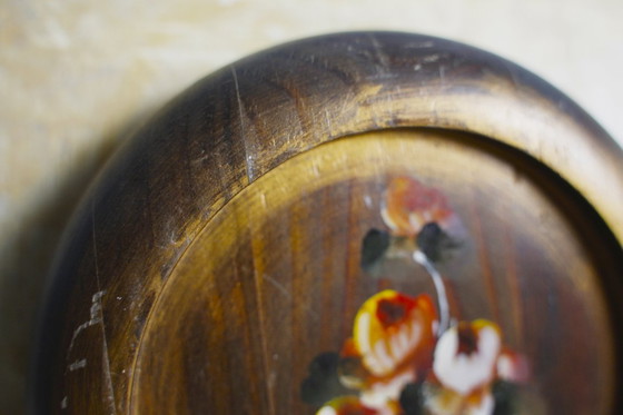 Image 1 of Arte floreale dipinta a mano su legno, decorazione da parete rotonda vintage, regalo per gli amanti dell'arte