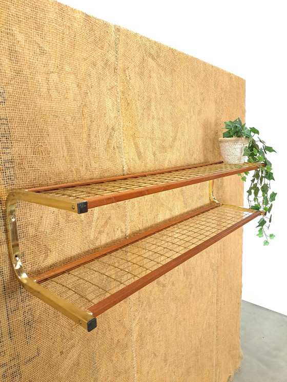 Image 1 of Gold Color Wall Shelf Wall Rack From Sweden With Teak No.5