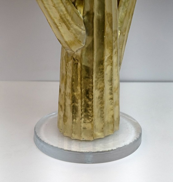 Image 1 of Coppia di lampade Hollywood Regency in rattan e ottone con cactus, Italia, anni '90