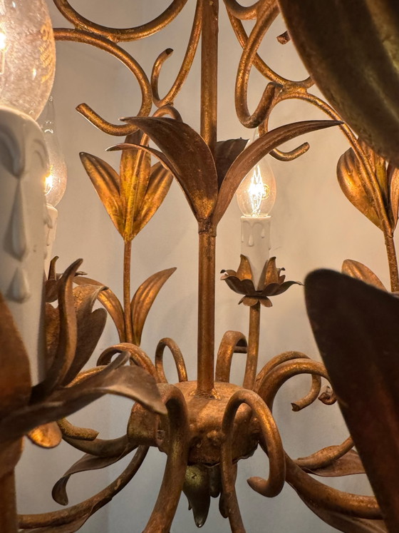 Image 1 of Gouden kroonluchter met palmbladmotief uit de jaren 70