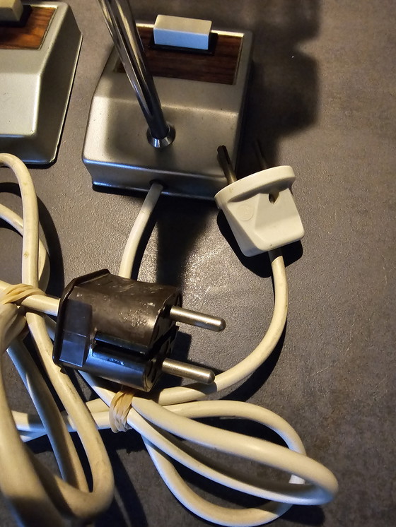 Image 1 of Set Of 2 Vintage Table Lamps - Glass & Chrome - 1970s