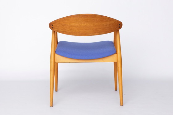 Image 1 of Poltrona vintage, design tedesco anni '60 - faggio e teak, rivestimento blu