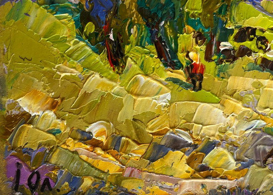 Image 1 of Original Oil Painting Summer Nature Landscape Walking through the valley